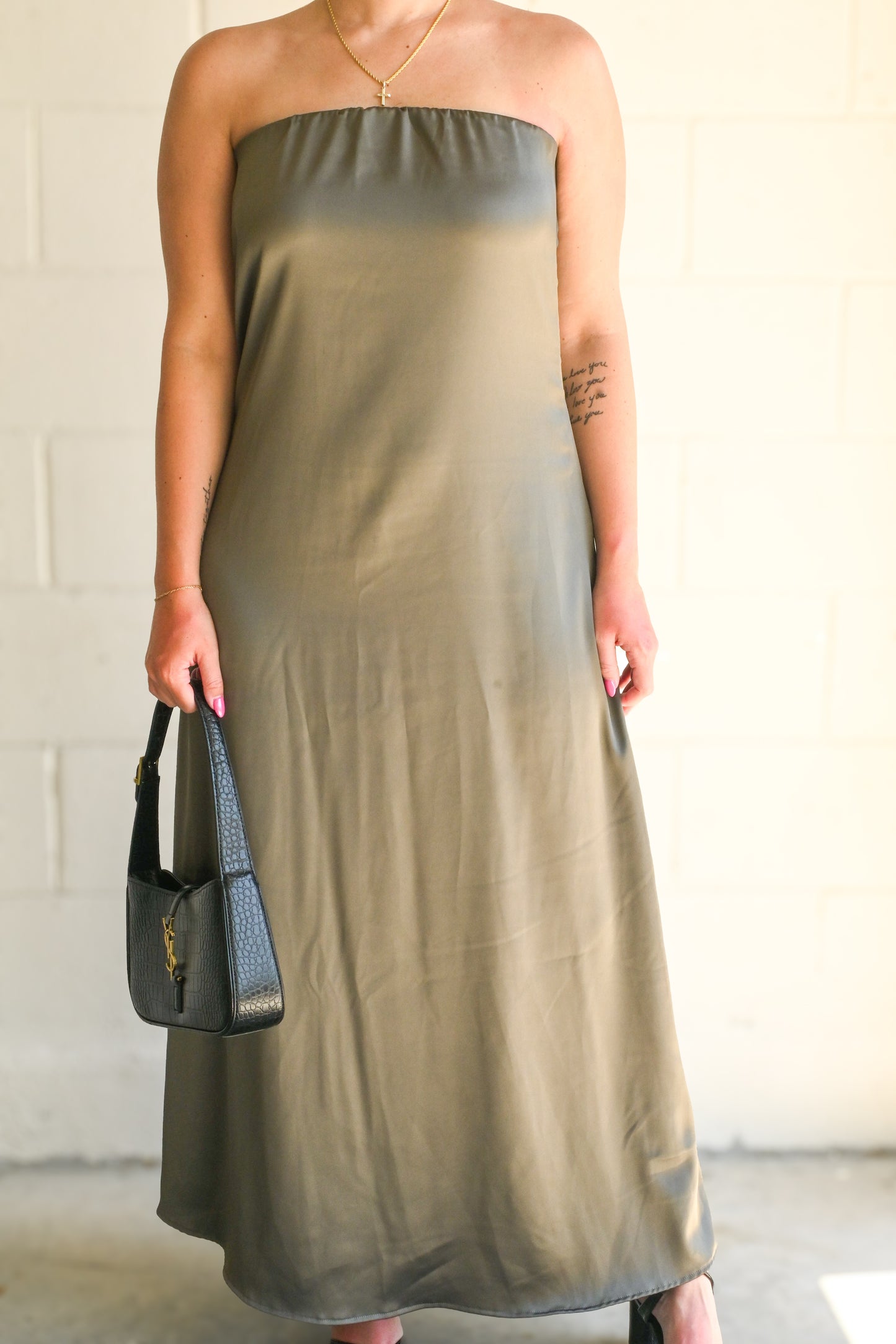 Olive Satin Dress